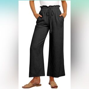 Linen High Waist Drawstring Wide Leg Pants
